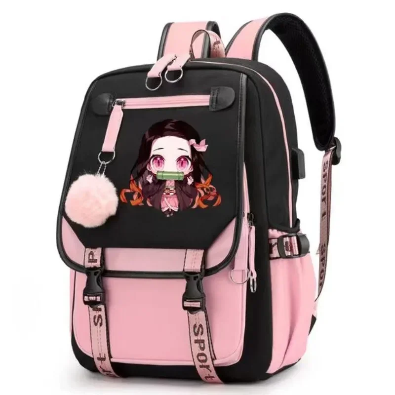 Kamado Nezuko Demon Slayer Anime Cosplay Sac d'école pour étudiants, sac à dos de dessin animé unisexe, sac à dos de voyage pour ordinateur portable, sac à dos d'extérieur