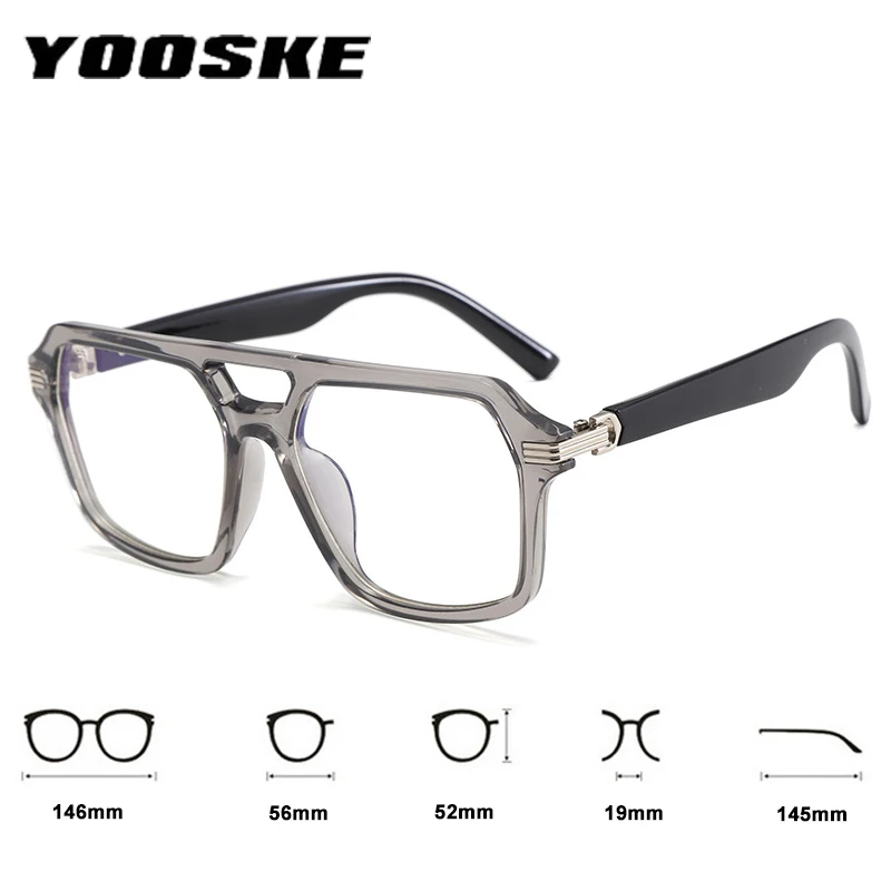 Vintage Men Square Eyeglasses Frame Women Brand Double Beams Mirror Glasses Anti Blue Light HD Lenses Eyewear Solid Color Frames