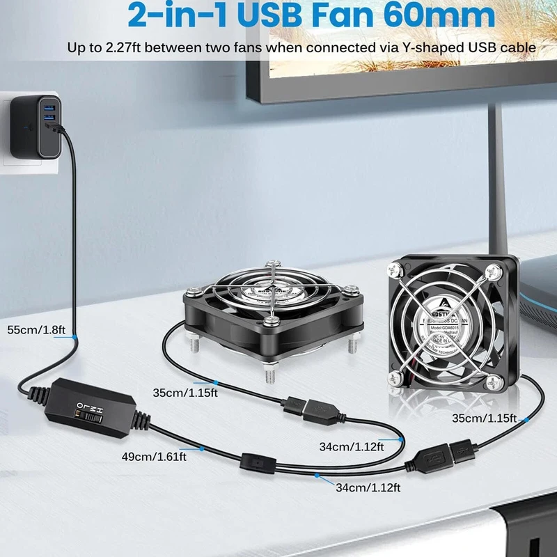 Z 2 Packs 5V 60mm X 10mm Usb Computer Fan Wirh Speed Control Dc Brushless Coolin