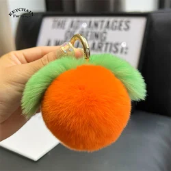 Real Rabbit Hair Mini Cute Furry Peach Keychain Keychains Women Plush Rex Rabbit Fur Car Key Chain Bag Decoration Pendant Gift