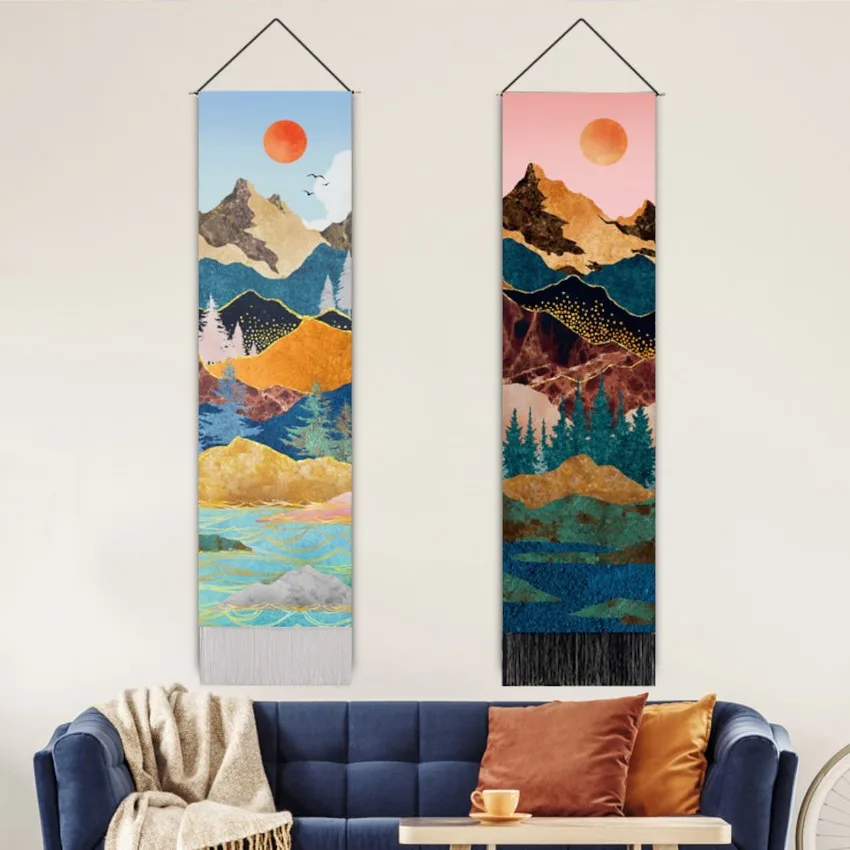 Nature Landscape Tapestry Mountain Forest Wall Hanging Sunrise Sunset Moon Sky Fabric Decor for Bedroom Living Room Home