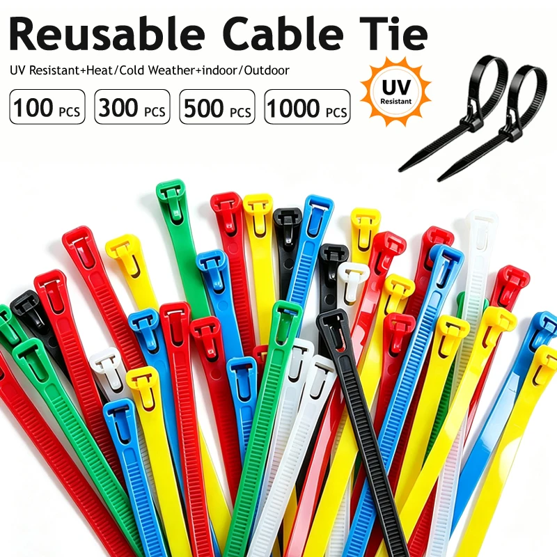 100/500/1000pcs Heavy Duty Tie Wraps Plastic Zipties Reusable UV Resistant Wire Ties for Indoor Outdoor Garden Garage Workshop
