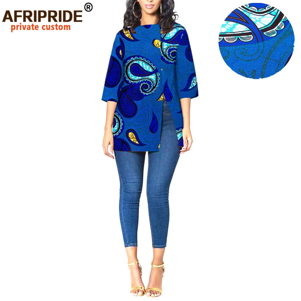 AFRIPRIDE-Chemisier africain pour femmes, chemise imprimée, tissu Dashiki Ankara, avertir Batik, manches mi-longues, tenue longue, A1922009, 2024