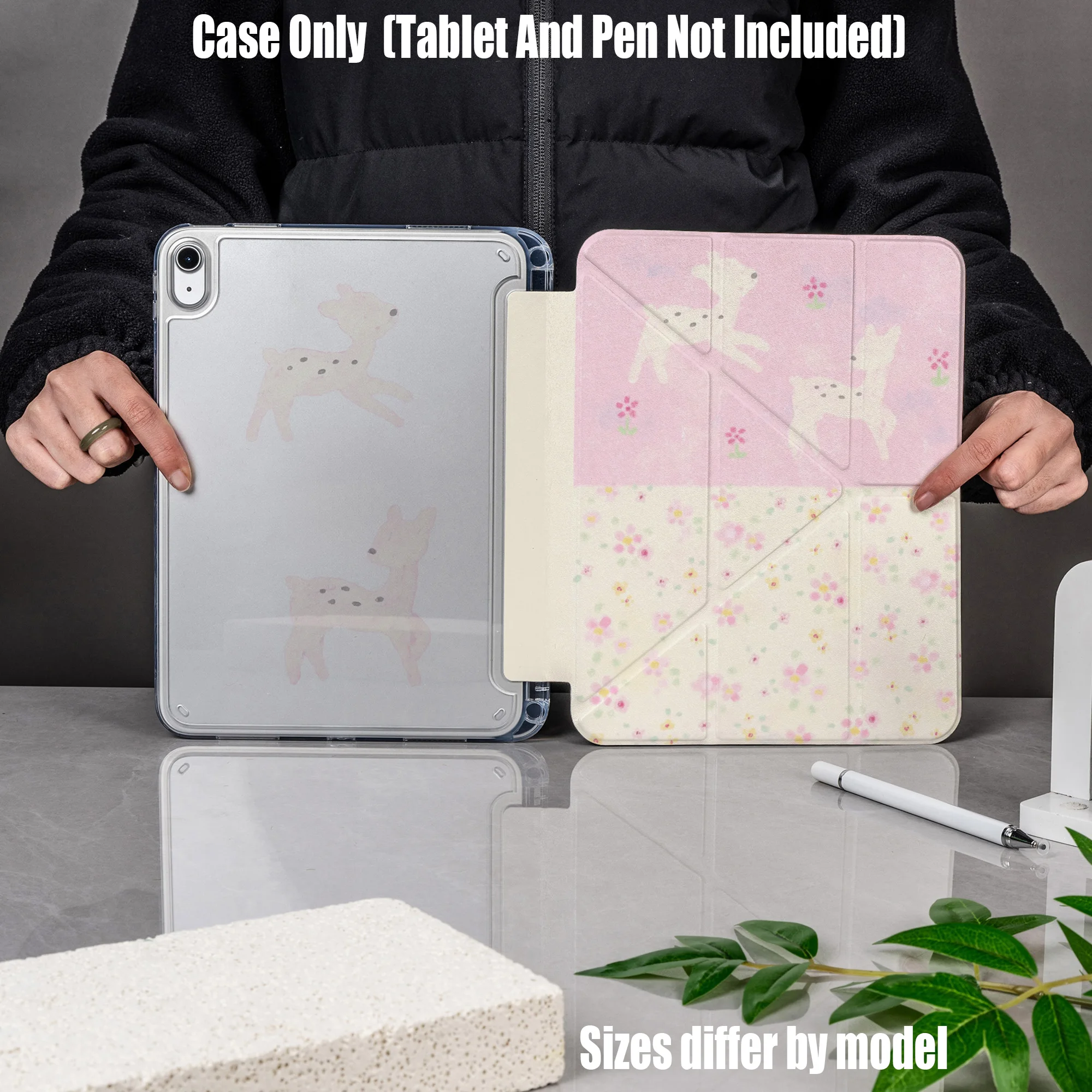 

Minimalist Y-Fold Acrylic Gray Delicate Heart Art Print iPad Case For Apple iPad Pro 12.9 Air 3 Mini 5 9th Gen Cover