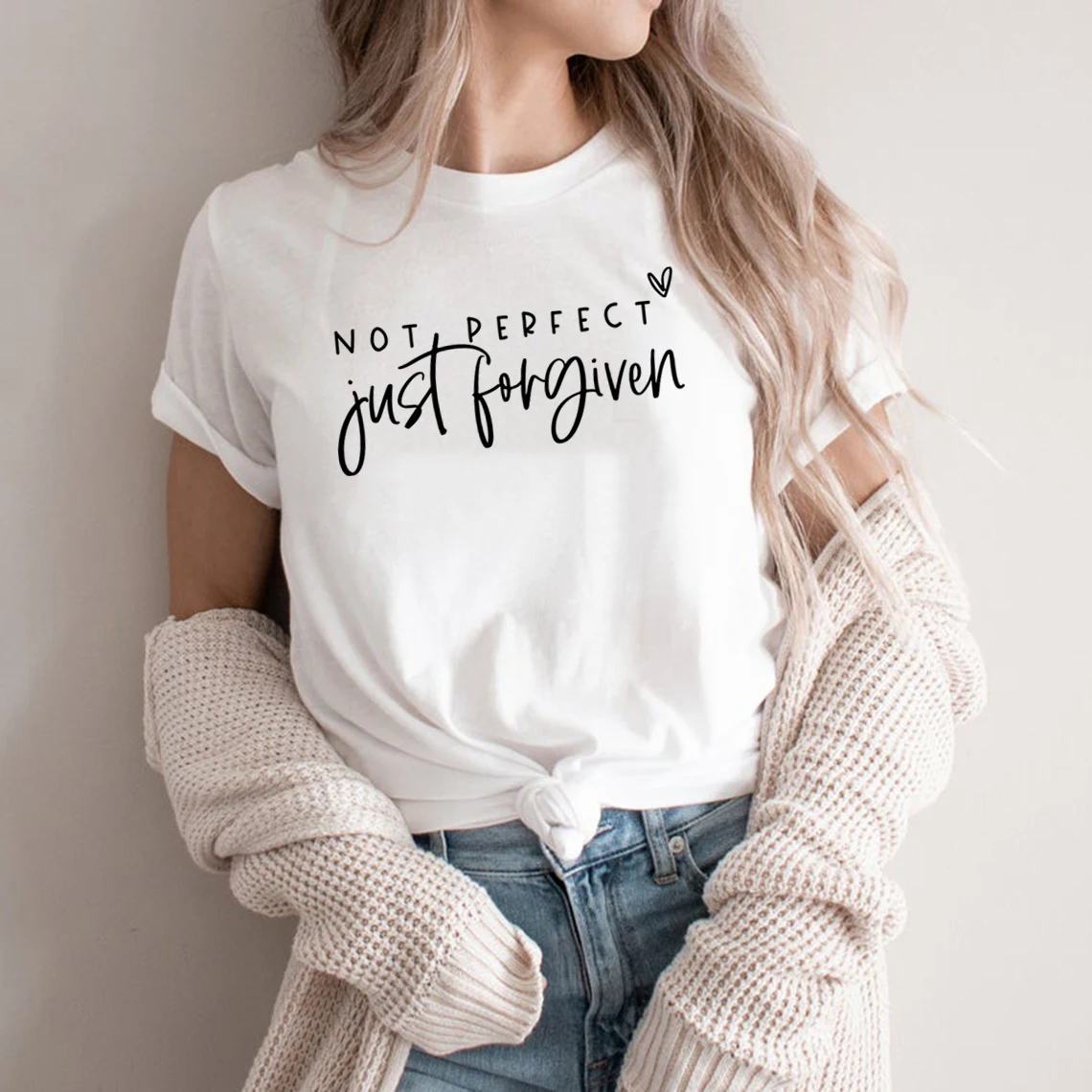 

Not Perfect Just Forgiven Tshirt Christian Apparel Religious Gifts for Women Jesus Faith Clothing Summer Top Short Sleeve Tees