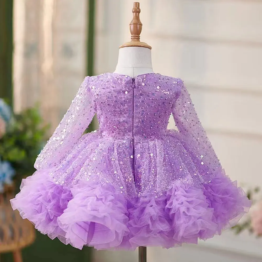 Jill Wish-vestido árabe lila de lujo para niña, lazo con lentejuelas, princesa para bebé, fiesta de boda y cumpleaños, vestido de vacaciones para niño 2025 J152