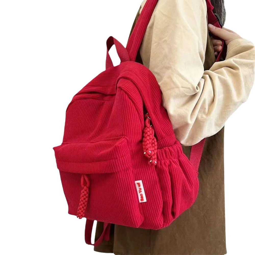 Teenager Solid Color Corduroy Backpack Handbag Rucksack Small School Bags Large Capacity Simple Student Book Bags Female