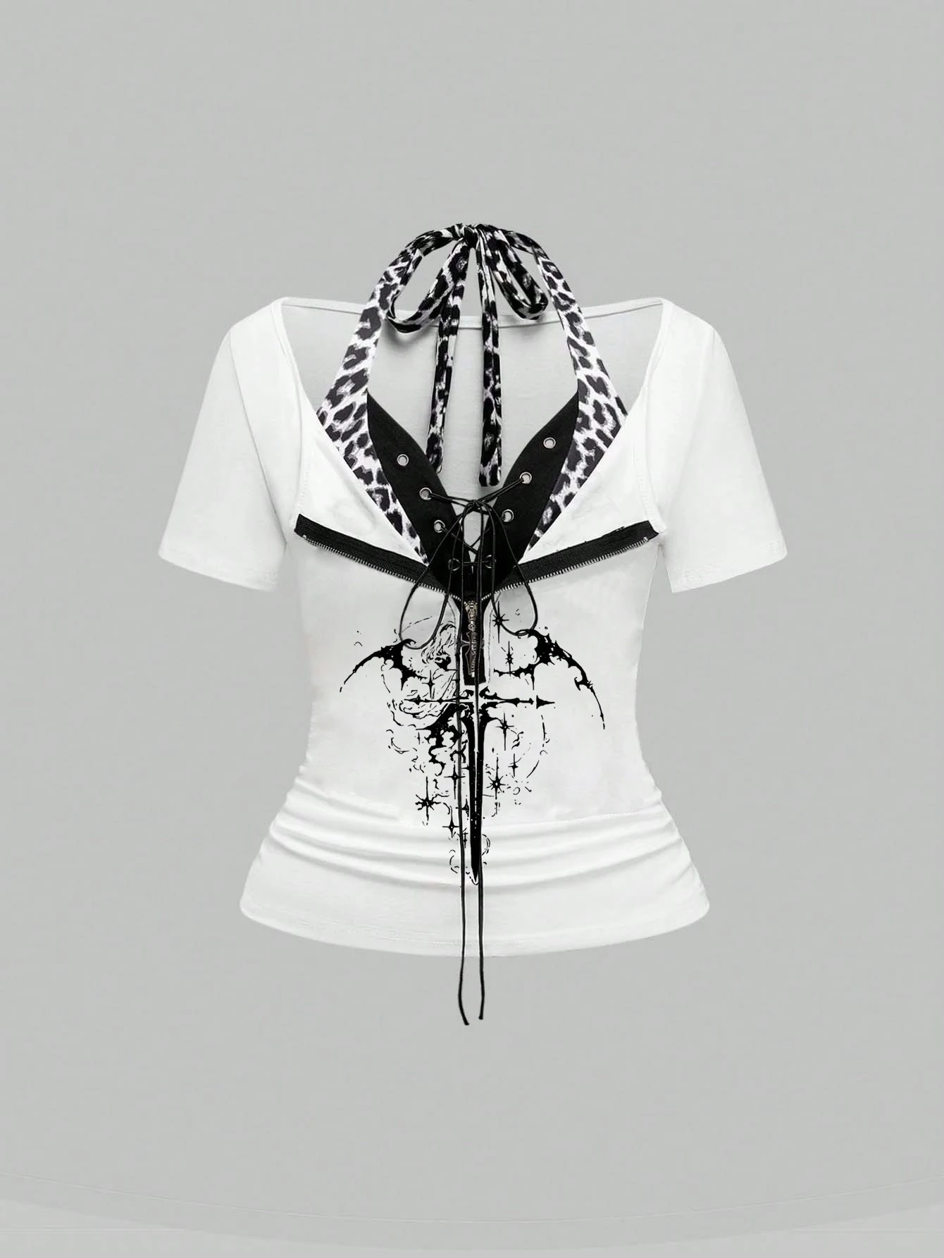 

Style printed casual T-shirt Emo girls summer top designed for women Y2k tight corset, high-end T-shirt zebra print by Harajuku