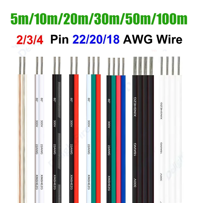 2 3 4 Pin 12V LED Wires 5-100m Red Black 22 20 18 AWG Electrical Cable for Speaker Car Battery WS2811 WS2812B 5050 RGB LED Strip