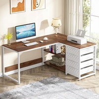 L Shaped Computer Desk with Storage Drawers, 59 inch Corner Desk with Shelves, Study Writing Table Workstation for Home Office