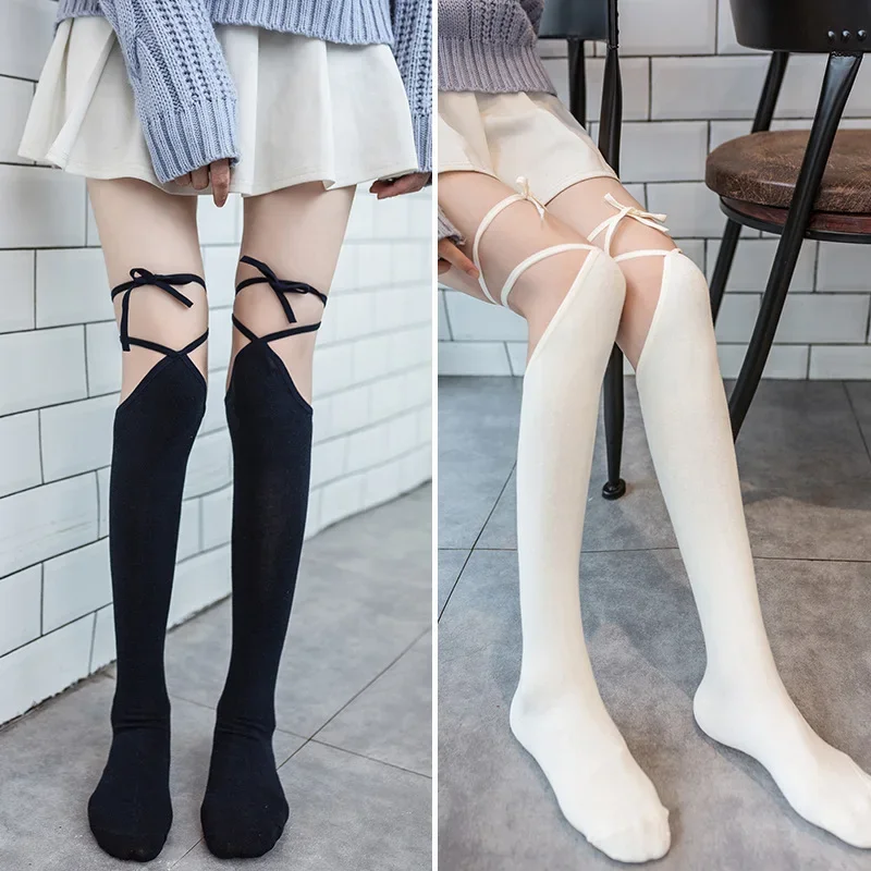 Lolita Cross-tie Over-knee Socks Sexy Long Tube Jk Uniform Calf Socks Female Japanese Middle and High Tube Stockings Cute Woman