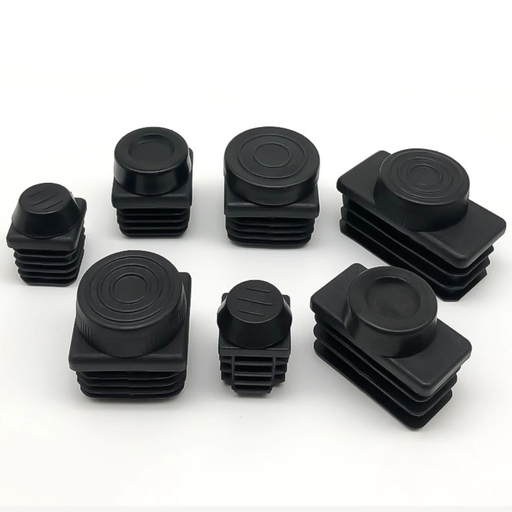 2-12Pcs M6-M12 15x30-60x60mm Black Square/Ellipse Plastic Pipe Plugs Adjustable Screw Foot Pad Furniture Leg Cover End Caps