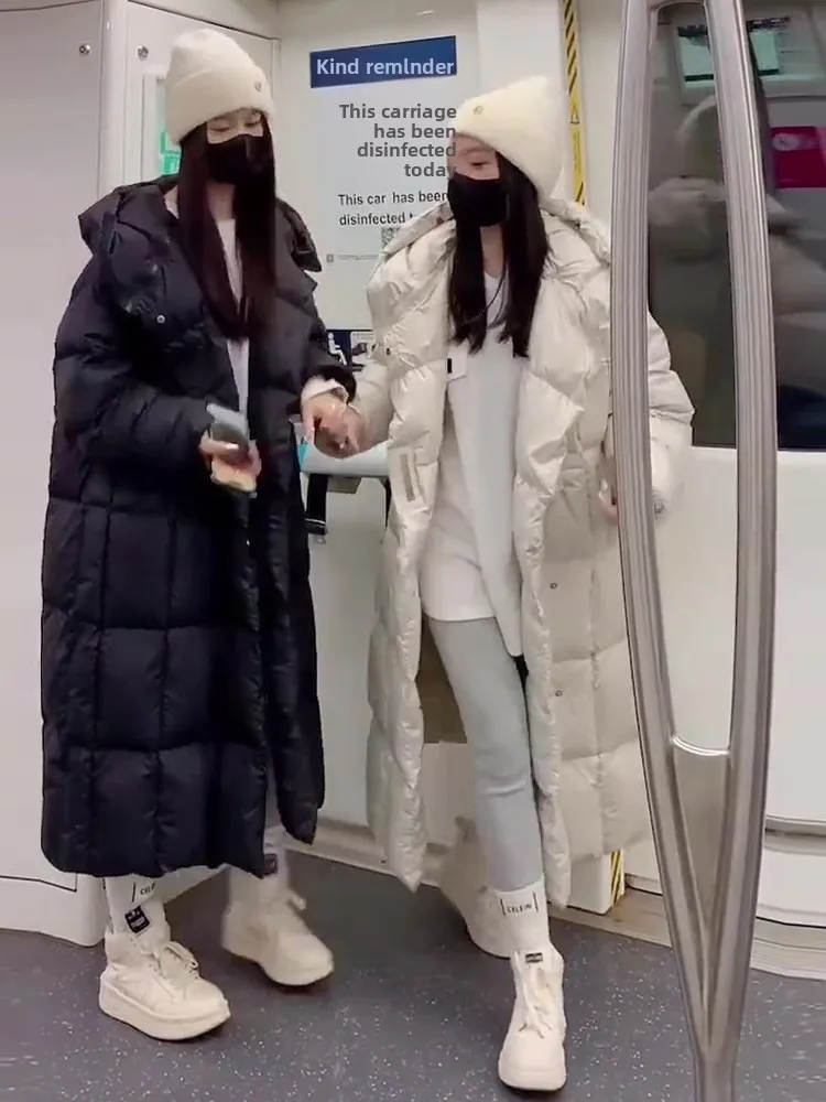 Faionable abrigo largo blanco Du down Jaet para mujer, abrigo cálido de invierno, abrigo acolchado de longitud media con capucha informal