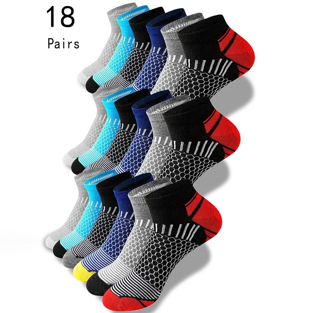 

18 Pairs Of Premium Men Socks Wicking Breathable All Season Wear And Tear Soft Polyester Knit Fabric Solid Color Low End Design