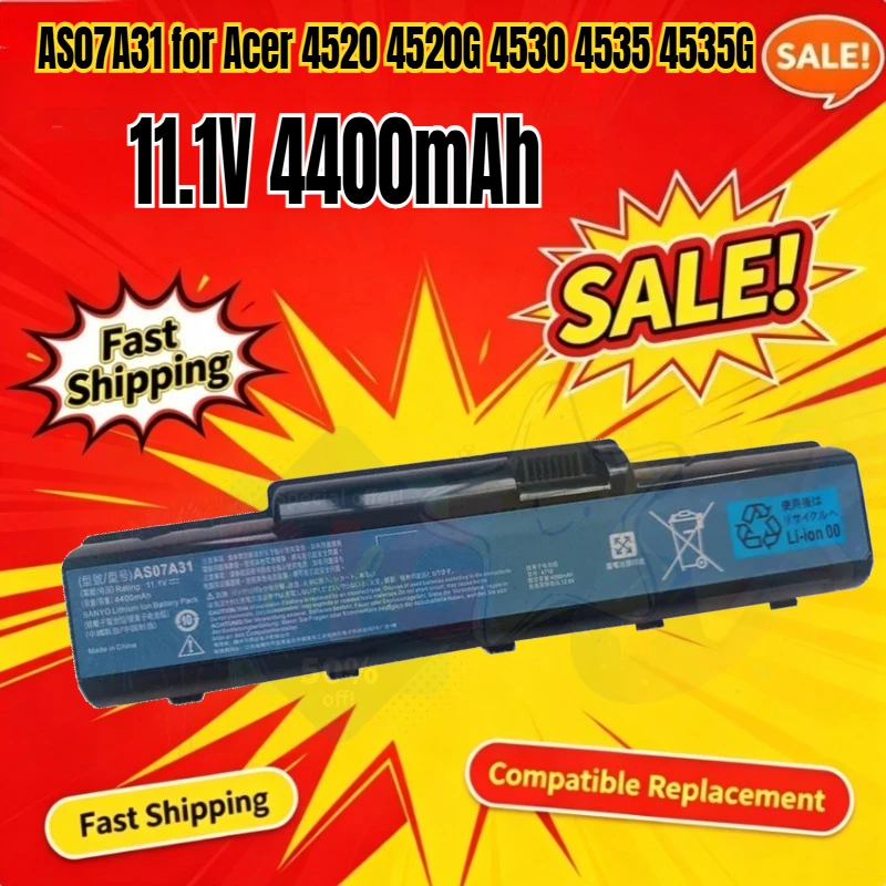 SWZY AS07A31 11.1V 4400mAh Laptop Battery for Acer 4520 4520G 4530 4535 4535G 4710 4710G 4710Z 4715Z 4720G 4720Z AS07A41 AS07A51