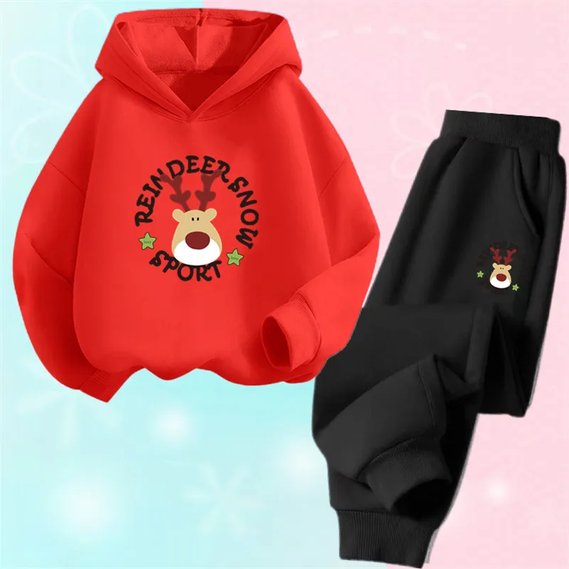 مجموعات هوديس عيد ميلاد سعيد للأطفال ، الغزلان طباعة البلوز والسراويل ، سانتا كلوز الدعاوى للفتيات ، سنة جديدة سعيدة ، 3-14 سنة #4