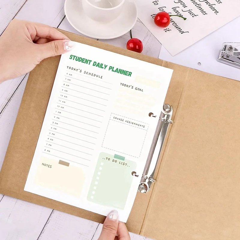 6Pcs A5 Refillable Ring Binder,A5 Kraft Paper Binder Tray With 2 Rings To Add Loose Sheets,A5 Kraft Paper Folders