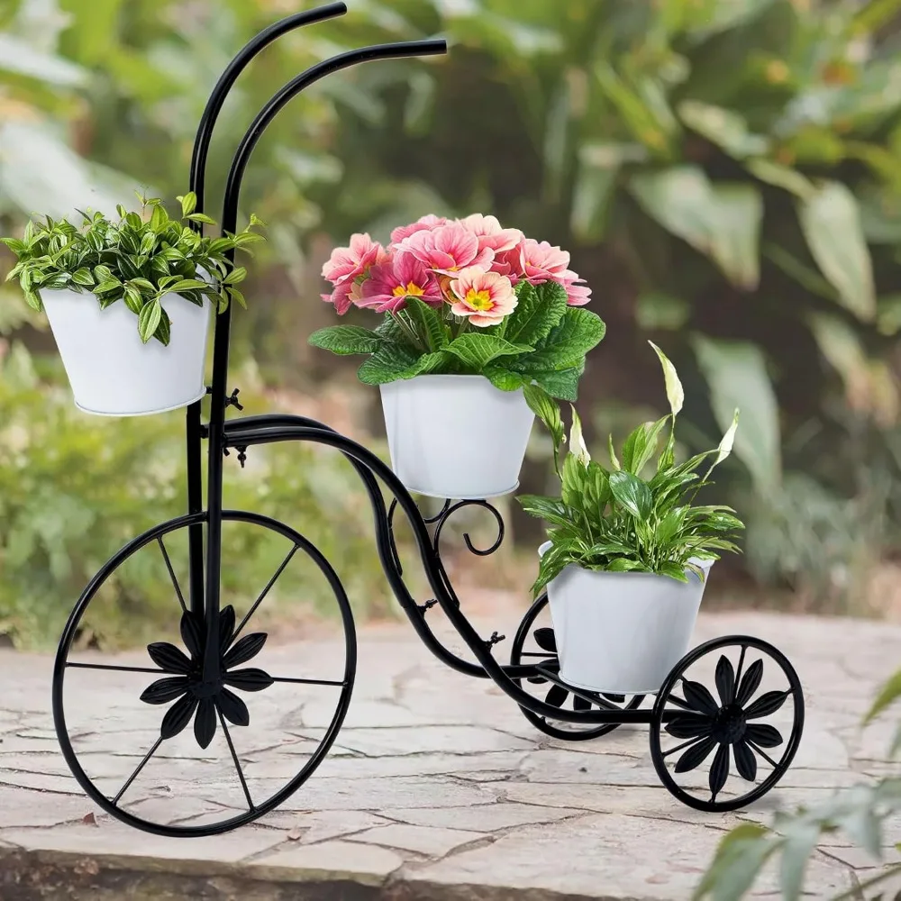 

US Shipping Hot New Metal Tricycle Planter 3 Tier Floral Flower Plant Stand Holder Hand Painted Outdoor Garden Patio