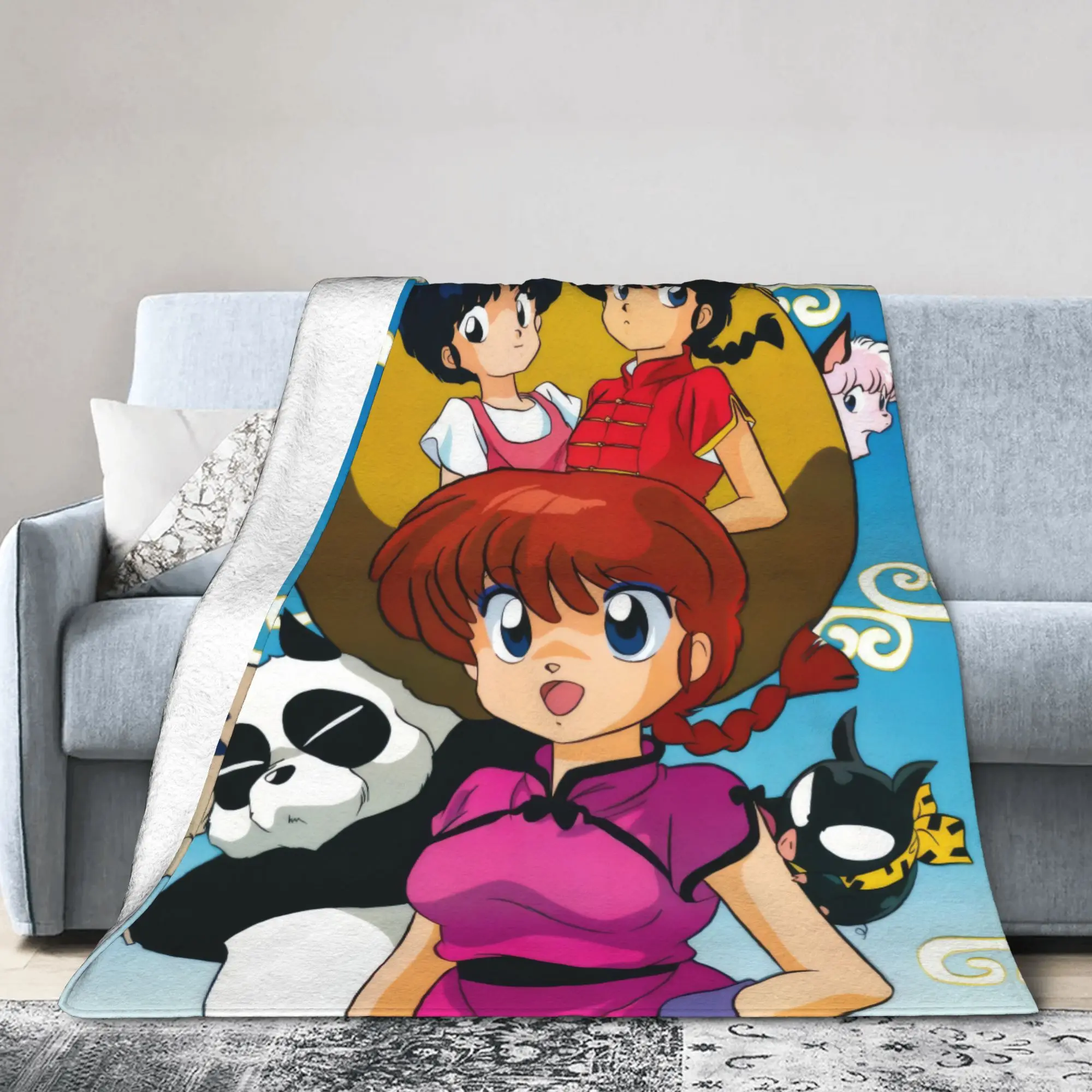 Ranma Japanese Anime Blanket Velvet Decoration  Portable Lightweight Throw Blankets for Home Bedroom Bedspread