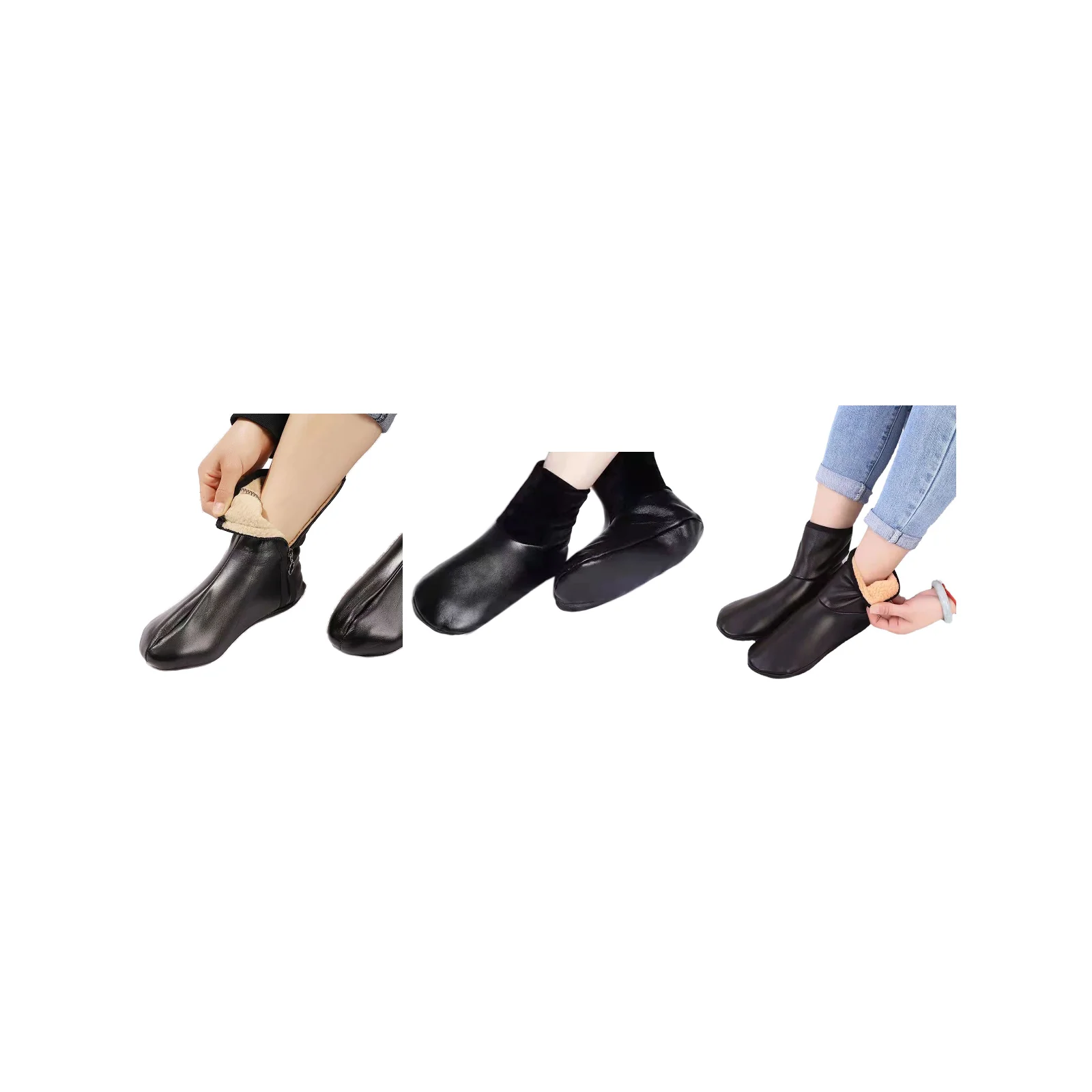 

Three-piece set of adult non-slip floor socks (black zipper + elastic + straight)