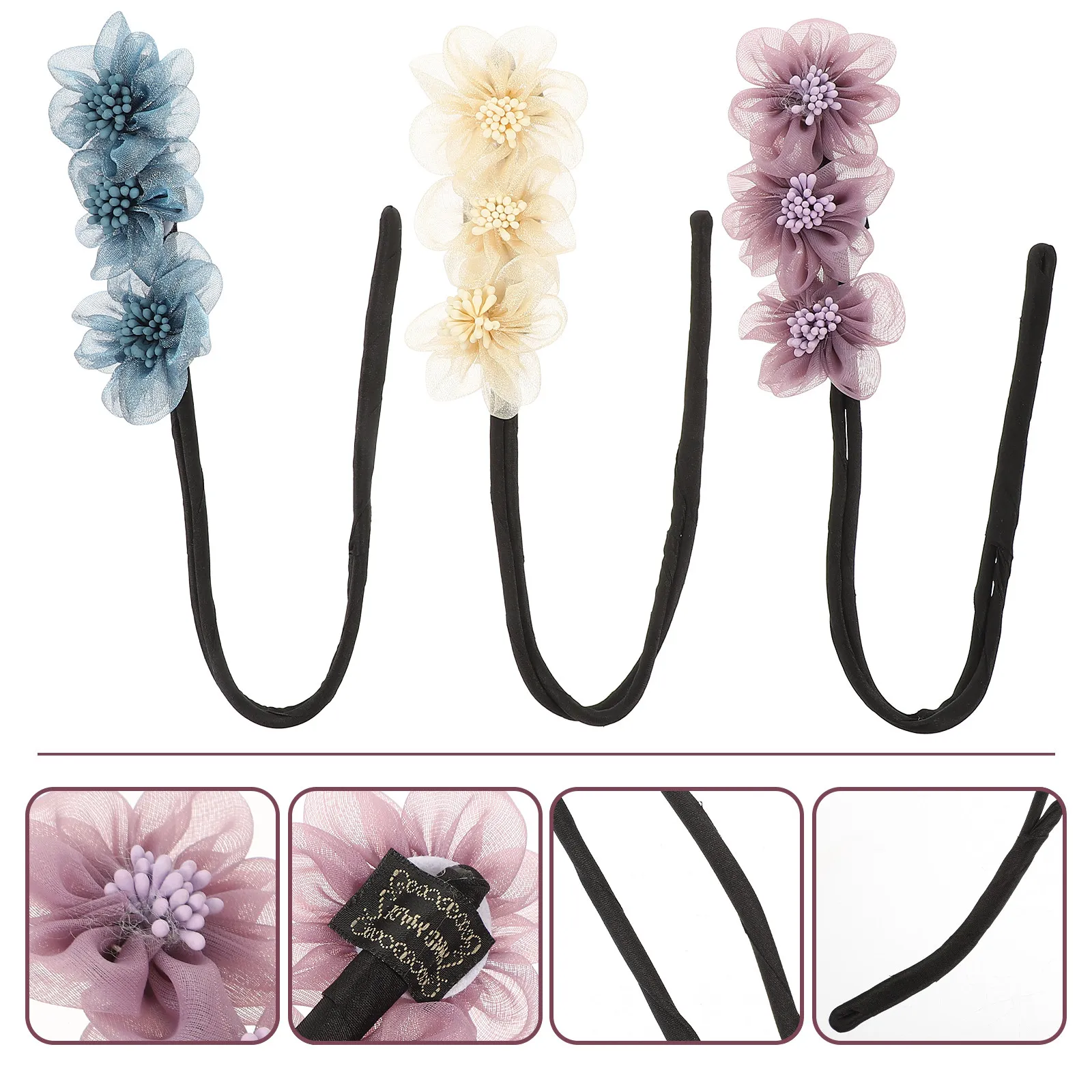 

3Pcs Organza Flower Hair Bun Maker for Easy Elegant Updos Lazy Bun Maker for Long Hair Styling Tool Party Prom School Gift