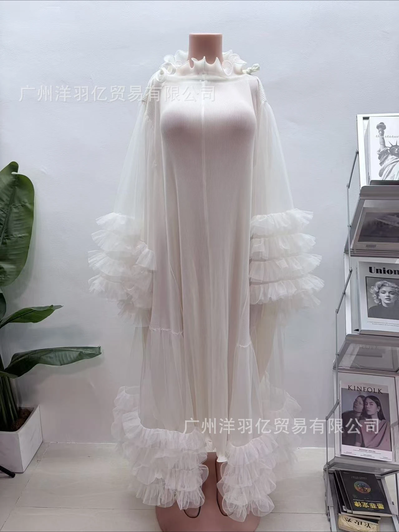 ANLAN Pleated Long Sleeves Photo Shoot Wedding Dress/Tulle Gown/Maternity Dress/Baby Shower Dress/Photography Dress 1AN5276 view 3