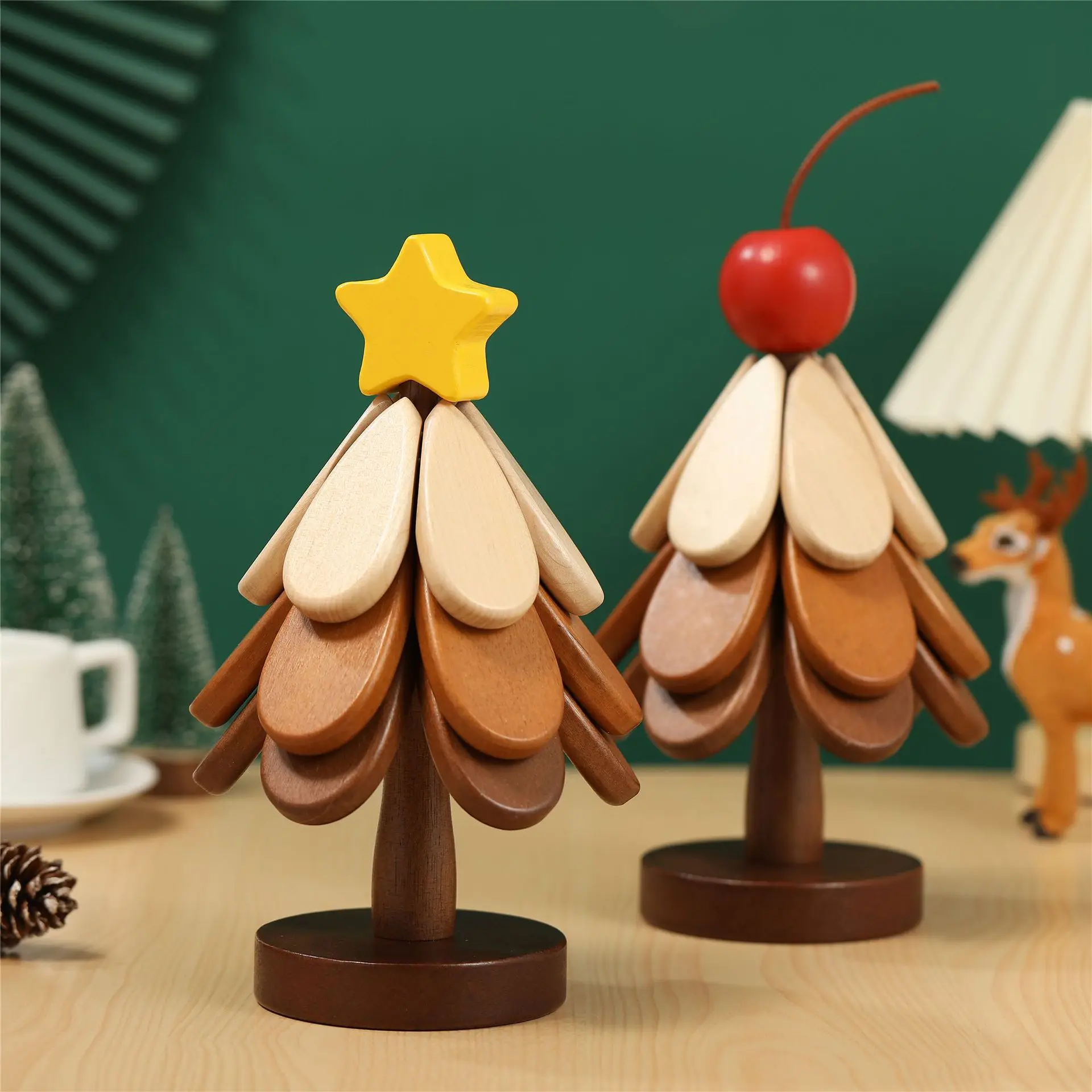 Solid Wood Tableware Mat Christmas Tree Shaped Table Mat Tea Set Insulation Mat Kitchen Accessories Table Decoration Home Gift