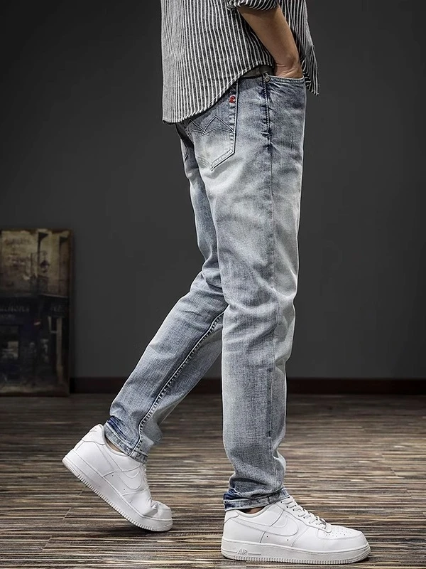 

Мужские джинсы Slim Fit Light Wa, длинные брюки со средней талией, молодежные, модные, весенне-осенние, универсальные, классические, в американском ретро-стиле