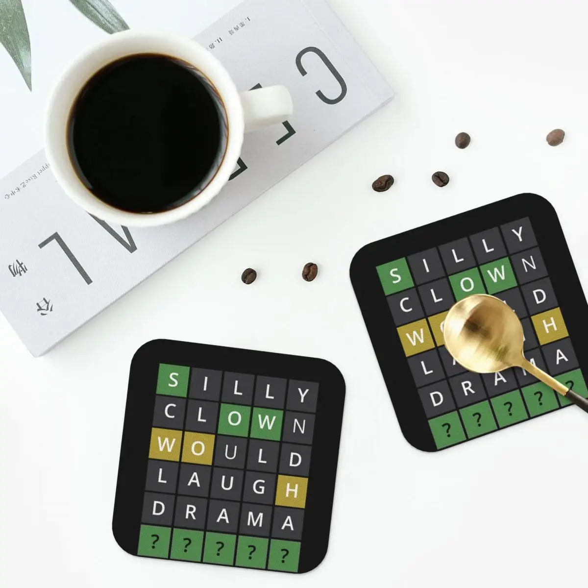 Guess The Word Wordle Coasters PVC Leather Placemats Waterproof Insulation Coffee Mats Home Kitchen Dining Pads Set of 4