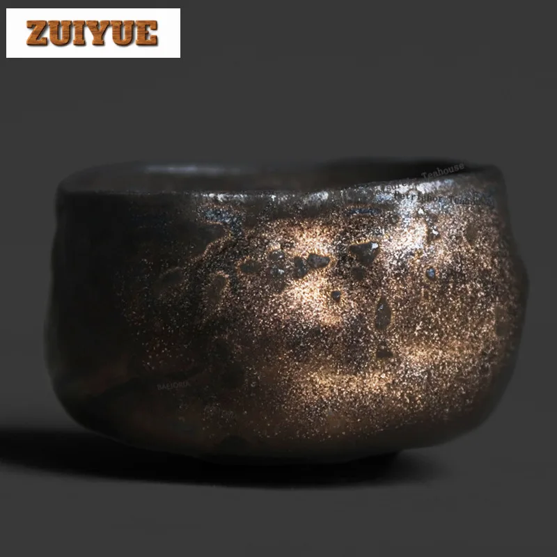 

Чайная чашка из грубой керамики 70 мл, винтажная, с эффектом фамбе, черно-золотая, милая чашка для дегустации чая, чашка для медитации, мастер-чашка для чазан, ручная работа