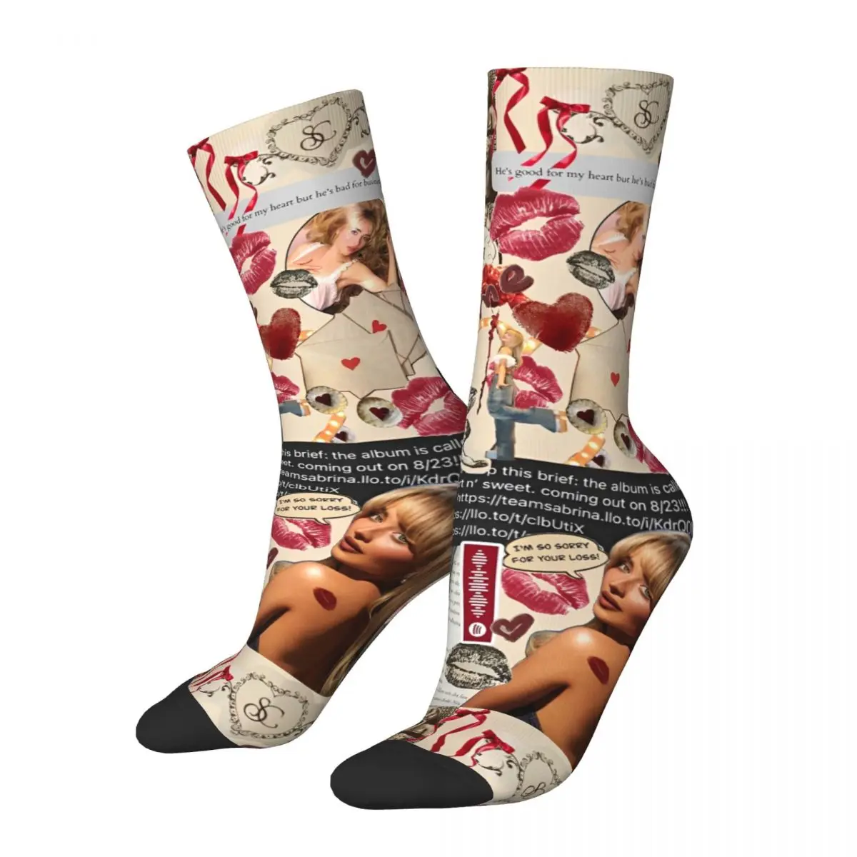 Autumn Winter Retro Men's Women's Sabrina Carpenter Socks 90s Music Tour 2024 Non-slip Basketball Socks