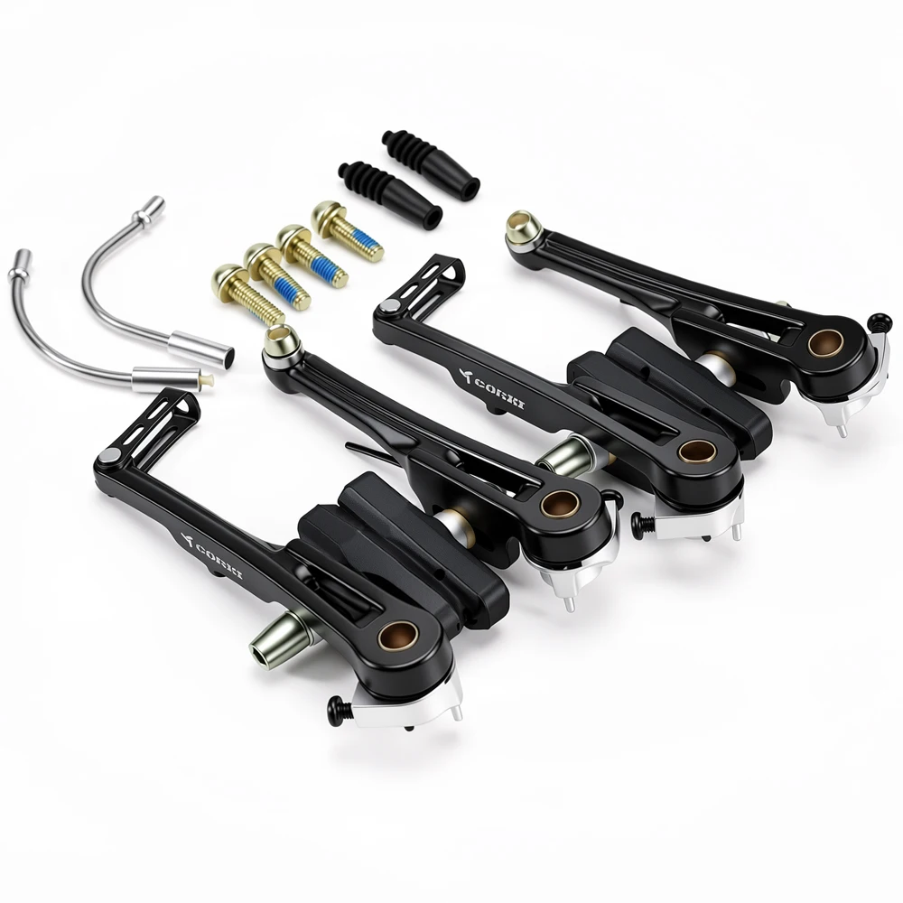 Bike V Brake Set Aluminum Alloy 124.5mm Long Arm Front Rear Linear Pull Calipers 55mm Brake Pads for MTB City Folding Bicycle