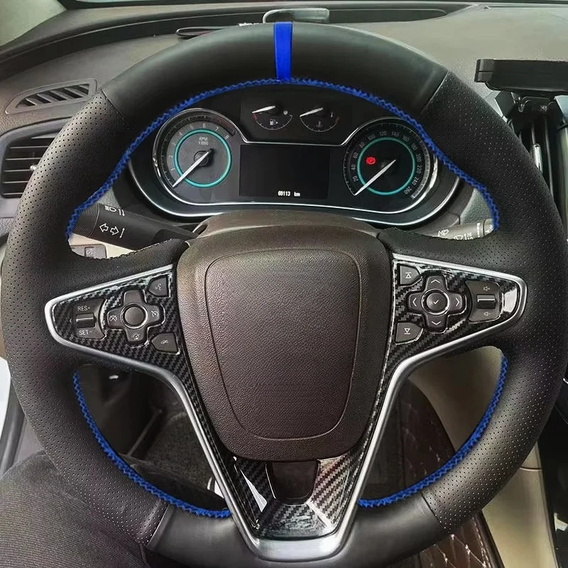 Car Steering Wheel Cover Perforated Leather blue line strip For Vauxhall Opel Insignia (CT) A 2013-2017 Buick Regal GS 2014-2017