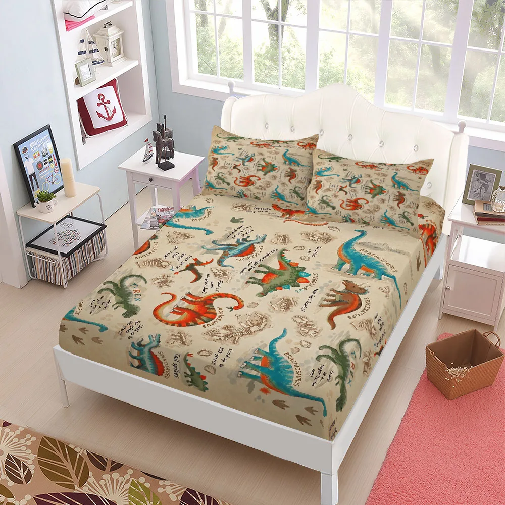 Vintage Jurassic T-Rex Mud Color Fitted Sheet Set 10 Inch Deep Pocket