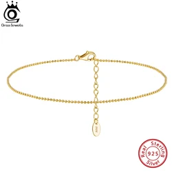 ORSA JEWELS 14K Gold Ball Faceted Bead Chain Anklets Fashion Women Summer 925 Sterling Silver Foot Bracelet Straps Jewelry SA80