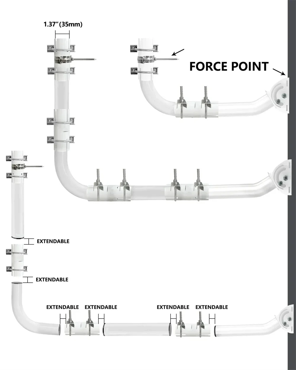 Antenna Bracket - Suitable for Starlink+TV Antenna+WiFi Extender, With 90 degree Elbow Extension Pipe Linker，Wall Installation