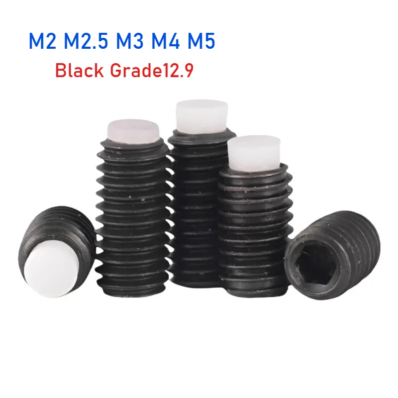 

M2 M2.5 M3 M4 M5 Black Grade12.9 High Strength Hexagon Socket POM Dog Convex End Point Tip Grub Screw/Headless Set Bolt
