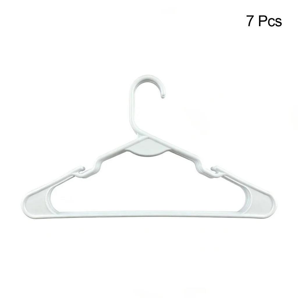 White Plastic Clothes Hangers 7 Pack Ideal for Everyday Standard Use Two Accessory Hooks Value Set