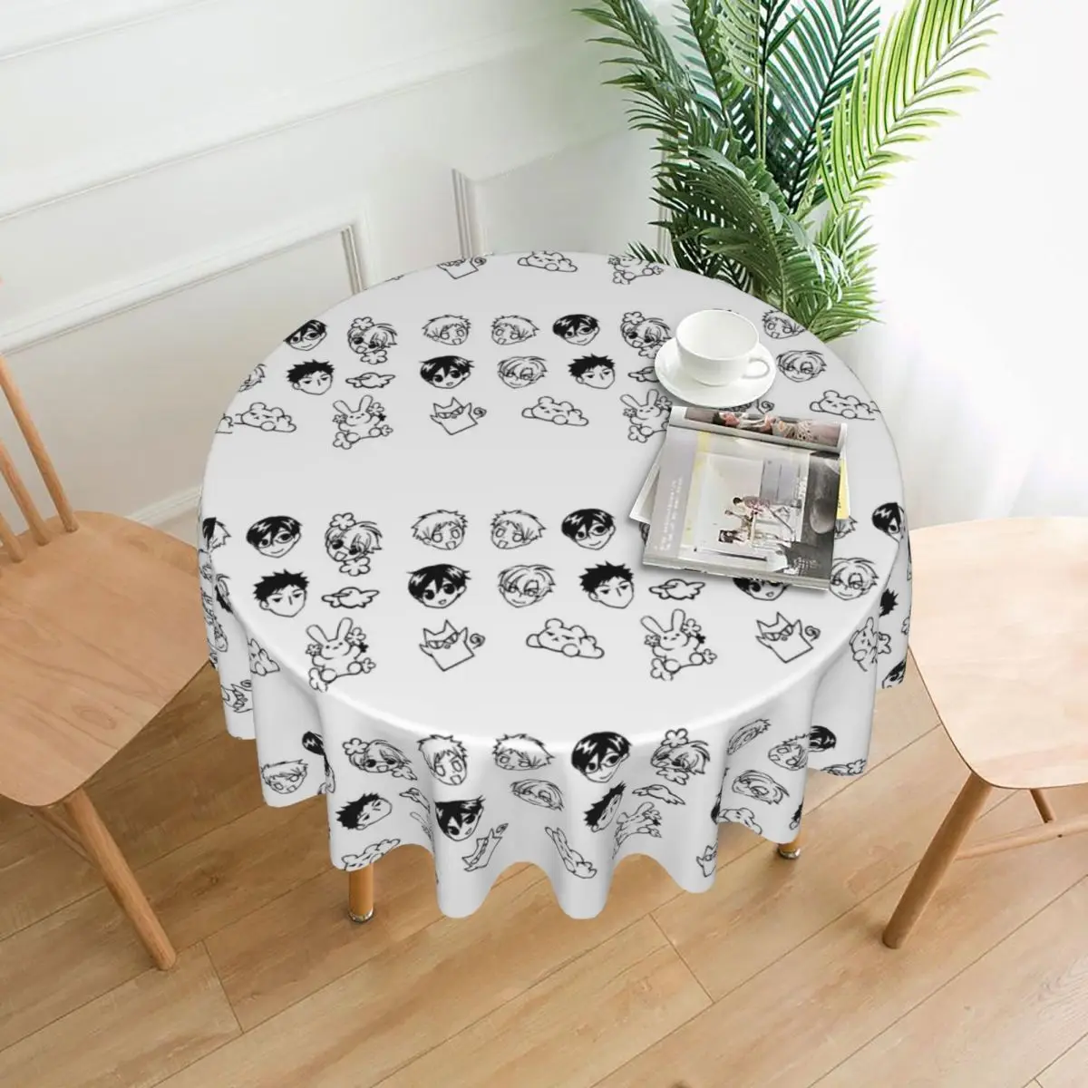 Ouran Host Club Doodles Waterproof Round Tablecloth Oilproof Table Cloth for Kitchen Events Dining Table Cover 60 inches