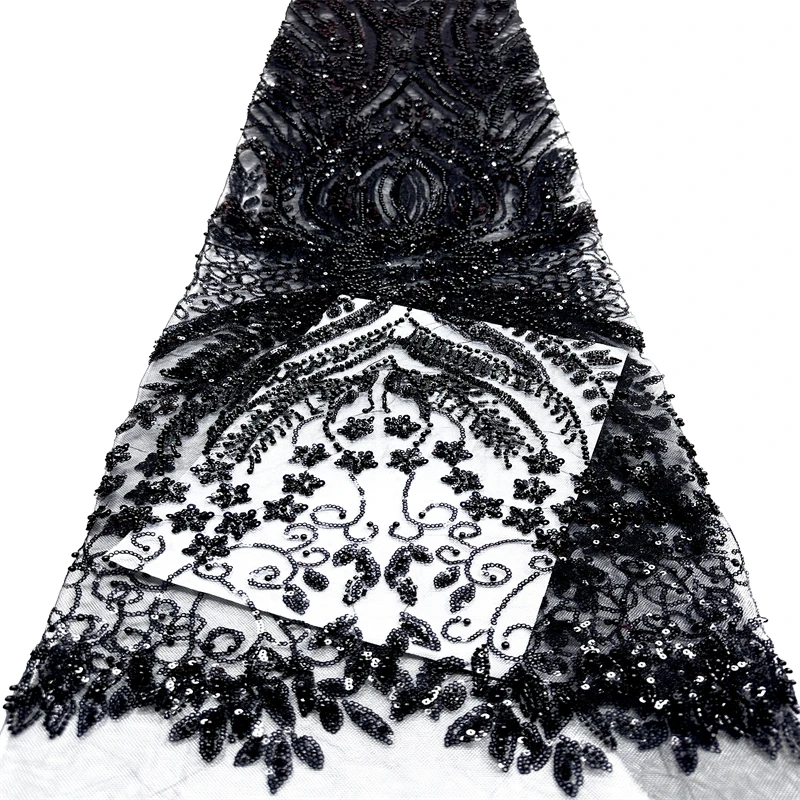 

Hot Sale Small Inch Design Africa Top Quality Handmade Embroidery Net Lace With Colored Sequins For Party Evening Dresses