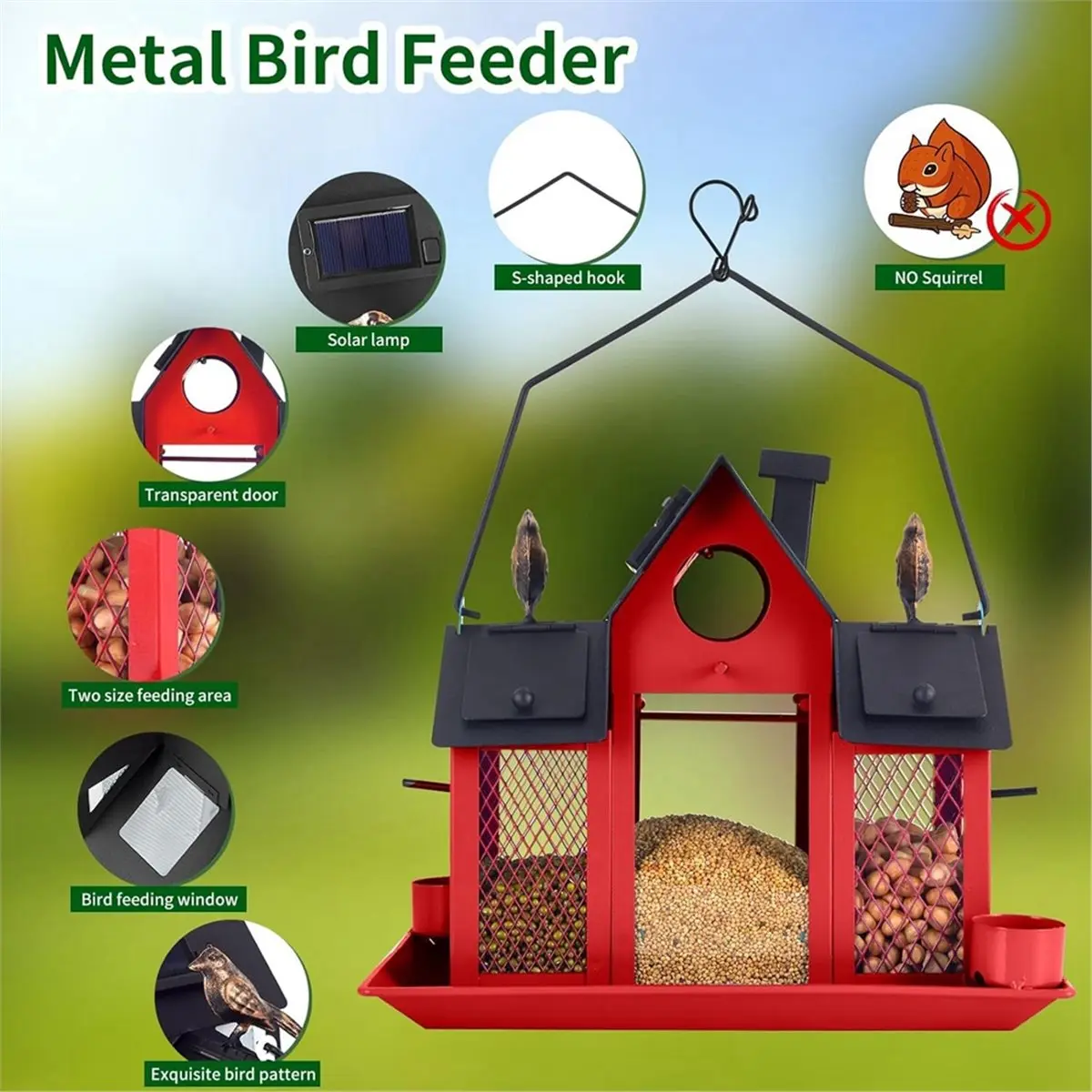 2026 Trend Solar Bird Feeders House for Outside Hanging, Metal Wild Bird Feeder for Outdoors, Large Cardinal Bird Feeder