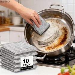 10 Pack Metal Scrubber Microfiber Cloth Cleaning for Pan Pots Sink,Rust Resistant Kitchen Essential Home Cleaning Supplies