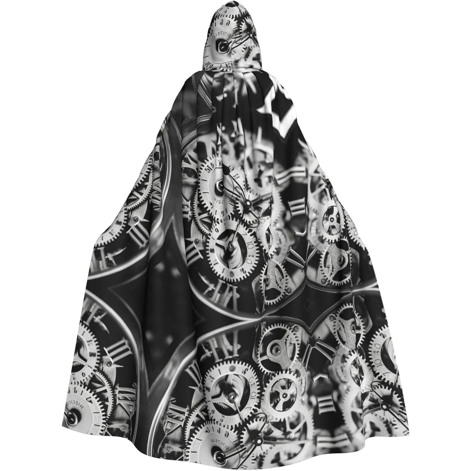 The Clocks Theme Gears print Adult Hooded Cape Carnival Festival Cape Cosplay Robe Costume party Gothic Carnival