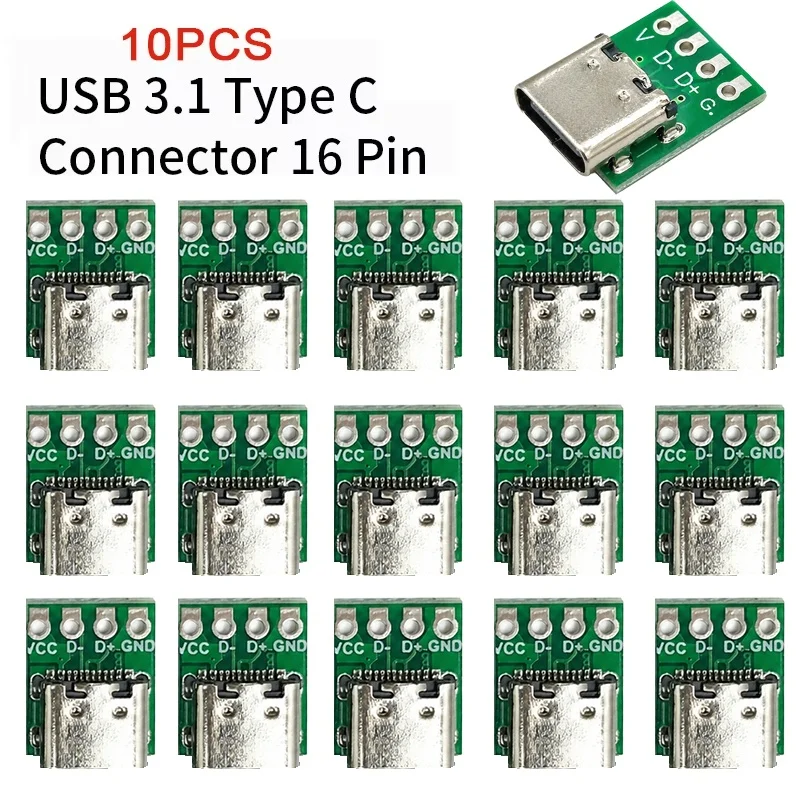 1-10pcs TYPE C USB 3.1 Test Connector 16 Pin Type C Test PCB Board Adapter Socket For Data Line Wire Cable Transfer Accessories