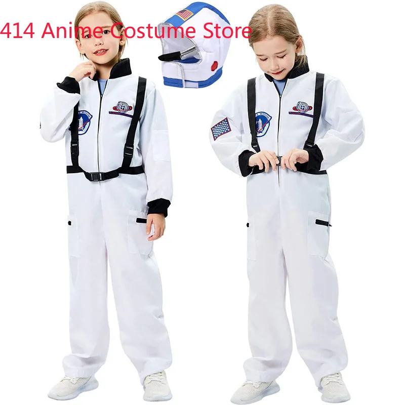 Orange White Spaceman Cosmonaut Astronaut Costume Cosplay for Kids Children Boys Girls Jumpsuit with Space Helmet