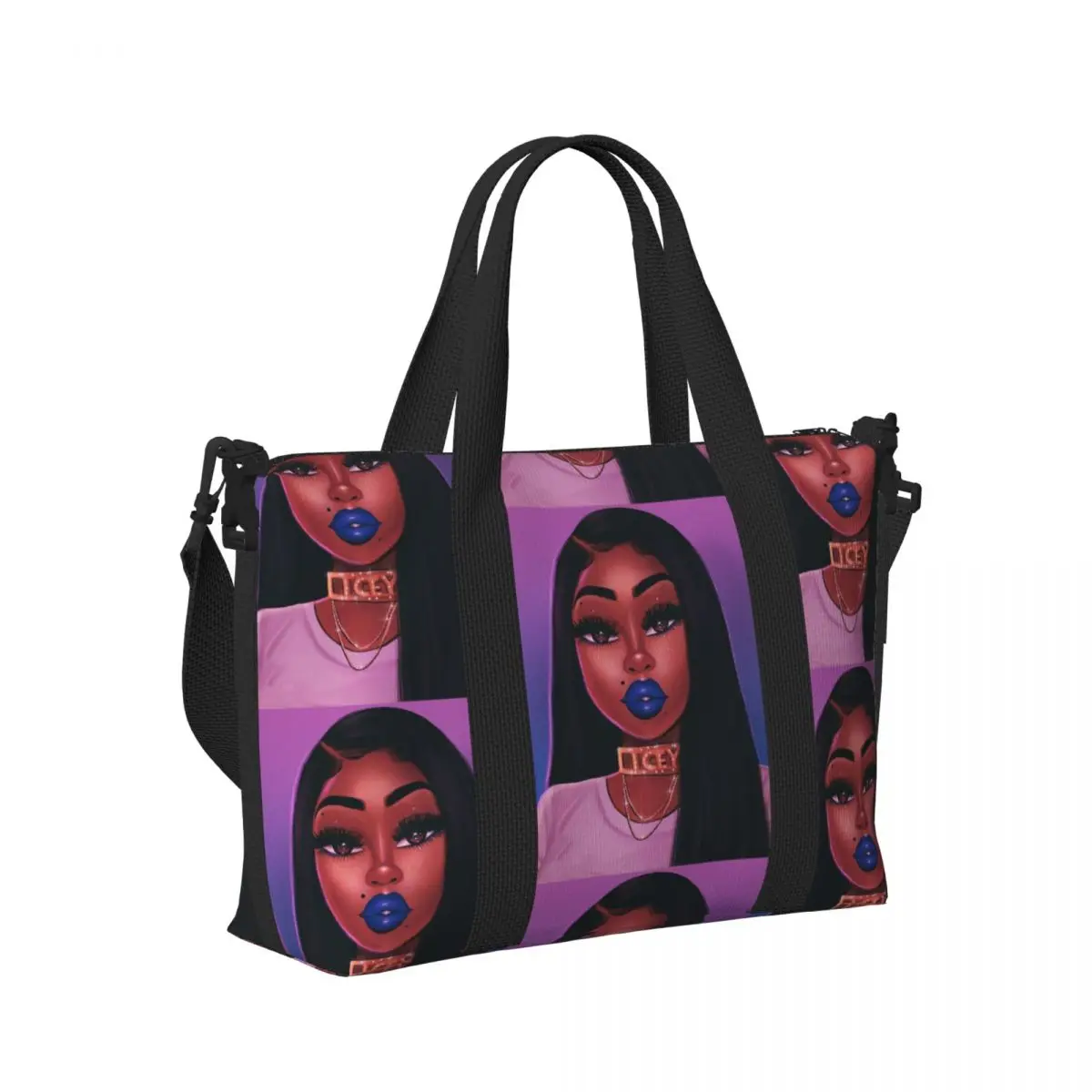 

Афро-американская черная художественная пляжная дорожная сумка для девочек, большая вместительная сумка-тоут для спортзала, спортивная женская дорожная сумка для покупок