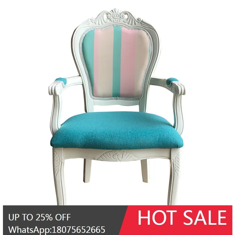 

MJY European Style Single White Dining Chair with Solid Wood Frame and Soft Cushion Armrests