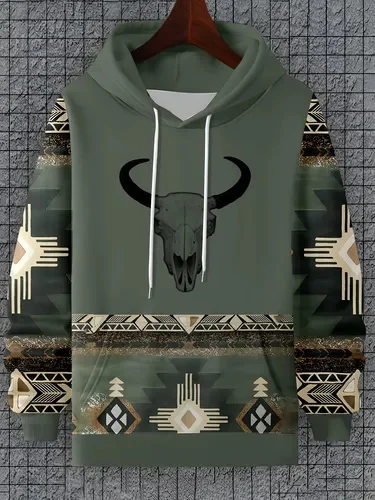 

Повседневная толстовка с капюшоном, толстовка с этническим геометрическим 3D принтом, ковбойская толстовка с капюшоном и длинными рукавами, пуловер большого размера, мужские толстовки