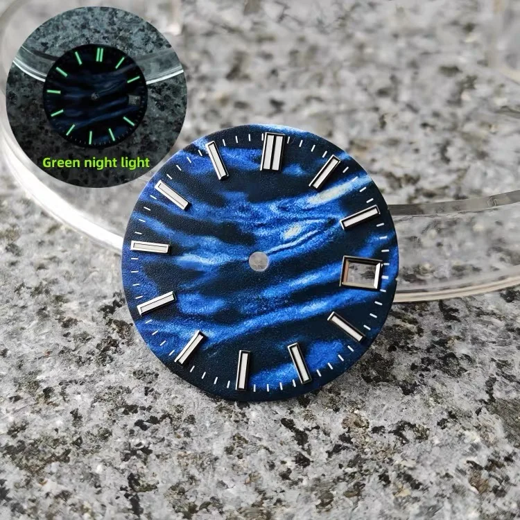 28.5mm Snowflake Wave Pattern Watch Dial Green Luminous Dial for NH35 DIY Mechanical Watch Parts