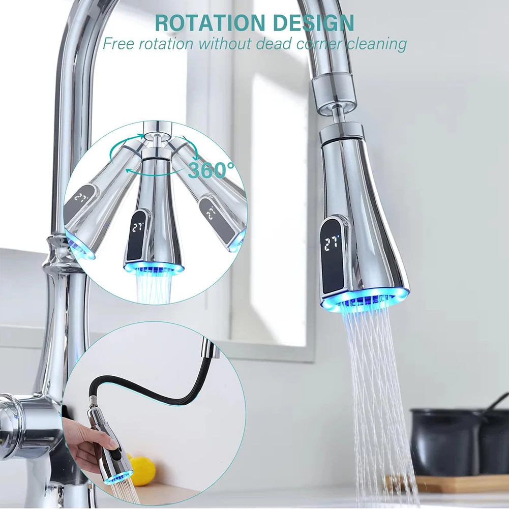 Pull Out Kitchen Faucet Nozzle G12 with LED Digital Water Temperature Display and Two Spray Modes Designed for Kitchen Sink Use view 3